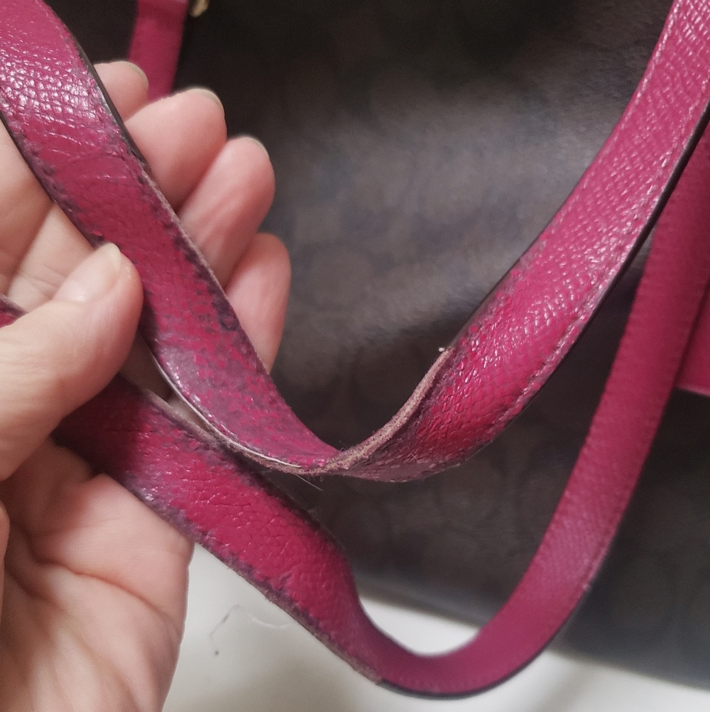 Coach Autentic F34603 Brown & Fuchsia Signature Tote Bag 13×11×5 - Picture 8 of 11